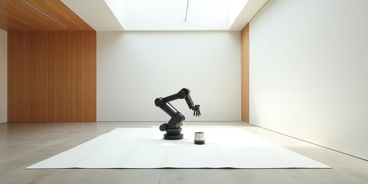現代的な美術館で展示されるロボットアームのアート作品